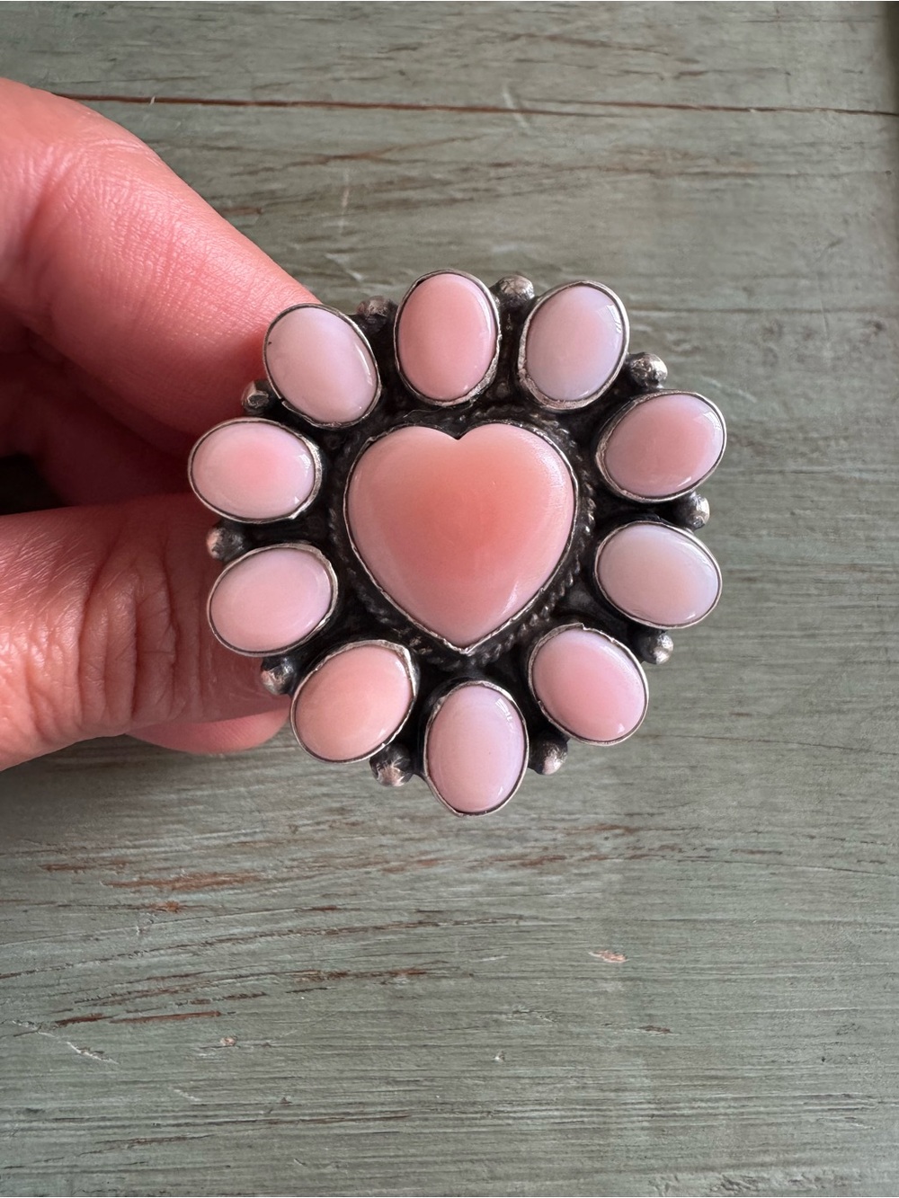 Keith Henry Pink Conch Heart Cluster Ring